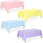 WNINK 4 Pcs Plastic Pastel Color Tablecloths,4 Color Table Cloth Disposable Rectangle Table Covers Light Blue Light Pink for Baby Shower, Wedding,Birthday Party, Party Decorations 54 x 108 Inch