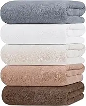 AYO Bath Towel, Set of 5, 5 Colors, 27.6 x 55.1 inches (70 x 140 cm), Large Size, Hotel Specifications, Fluffy, Fast Absorbent, Texture, Microfiber Towel, Durable, Bath Supplies, Absorbent, Quick
