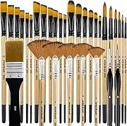 Bougimal Acrylic Paint Brush Set, 32 Acrylic Brush Set, Artist Brush with Round, Square, Flat, Fan Brush Set for Artists and Beginners for Painting