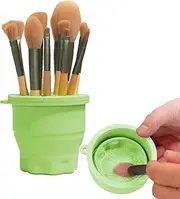 Silicone Makeup Brush Holder Makeup Brush Cleaner, 1PC Makeup Brush Cleaning Bowl,2 in 1 Silicone Makeup Brush Cleaning Holder,Makeup Cleaning Brush Scrubber Bowl,Portable Cosmetic Brush Cleaner,Green