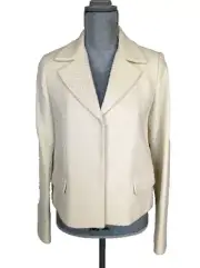 TAHARI Ivory Wool/Acrylic Basket Weave Woven Snap Front Jacket, 6, NWT $448