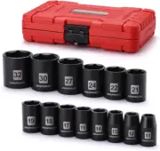 14 Pieces 1/2-Inch Drive Shallow Impact Socket Set, 11-32Mm, CR-V, Metric, 6 Poi
