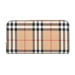 【BURBERRY 巴寶莉】Vintage 經典格紋帆布拉鍊長夾(典藏米色)