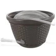 Suncast 100 Foot Resin Wicker Garden Water Hose Caddy Storage Holder Pot, Java