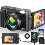 Digital Camera 4K with 32G SD Card 180 3"Flip Screen 16x Autofocus 48MP New