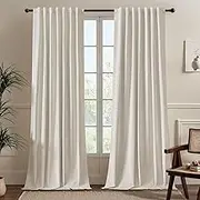 UHITECH 96 Inches Long Curtains for Living Room 2 Panels Set Bedroom Window Curtain Blackout Linen Textured Thermal Noise Reducing Modern Farmhouse Drapes Black Out with Back Tab Track System