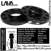 4PC 15MM THICK 5X120 72.56MM C.B WHEEL SPACER+20 14X1.25 BOLT FIT BMW MINI MODEL (for: BMW)