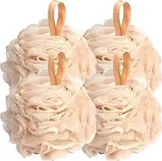 Fishent Loofah Bath Sponge Shower Loofahs, 4 Pack Soft Loofa Exfoliating Body Scrubber Mesh Shower Puff Pouf Ball for Men and Women(50g/pcs) (White)