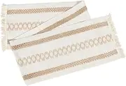 Farmhouse Table Runner with Rustic Woven Tassels Vintage Splicing Design for Dining Table Decor for Home and Holiday Celebrations