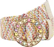 [Generic] Woven Belts for Women, Stretch Ladies Belts for Dresses, Wide Elastic Boho Ladies Belts with Colorful Buckle