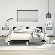 Bed Frame with Headboard Black 153x203 cm Queen Fabric Modern Bedroom Furniture