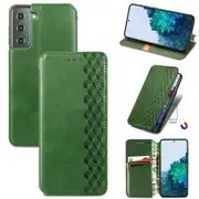 For Samsung Galaxy S21+ Plus Case, Cubic Grid Folio Magnetic PU Leather Cover Wallet, Kickstand, Green