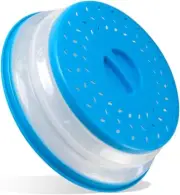 Microwave Blue Food Cover Splatter Proof Vented Collapsible With Easy Grip Hand