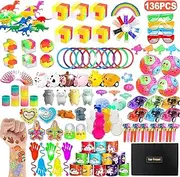136 Pcs Party Favours for Kids Prize Box 6-8 8-12, Birthday Gifts Toys, Treasure Chest Toys, Carnival Prizes, Kids Classroom Rewards, Stocking Stuffers, Goodie Bag Items for Kids