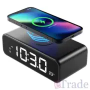 Digital Alarm Clock Wireless Charger Bluetooth Audio Streaming Temp Sensor USB-C