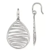 Sterling Silver Polished Textured Teardrop Dangle Earrings