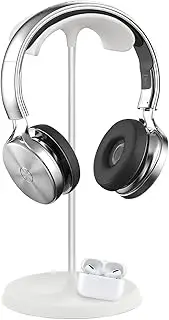 Headphone Stand,Aluminum Headset Stand,Curved Headset Stand with Storage Tray,Heavy Base Gaming Headset Holder,Sturdy Desk Headset Mount Rack for All Headphone Sizes (White)