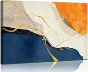 Abstract Canvas Wall Art - Large Nave Blue Wall Decor Picture - Modern Orange Painting Artwork for Living Room Bedroom Home Office Decoration, Ready to Hang (Blue and Orange, 24"*36")