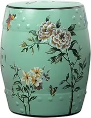 Ceramic Drum Table Decorative Garden stools, Decorative Ceramic Garden Stool, Glazed Hollow Hand-Painted Flower and Bird Shoe Changing Stool Drum Stool, Suitable for Outdoor Garden, Living Room,(Cyan