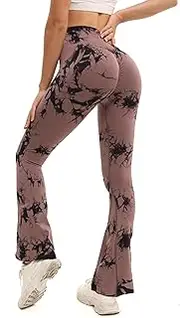 [Shgiloo] Women's Seamless Tie Dye Flare Yoga Leggings High Waisted Soft Tummy Control Scrunch Gym Workout Bootcut Yoga Pants