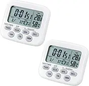 Meichoon Kitchen Timer 2PCS Temperature and Humidity Meter Large Electronic LCD Display Alarm Clock Set with Snooze Function Two Time Sets for Cooking UD19