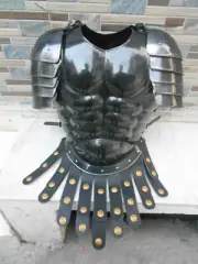 Halloween Vintage Knight Muscle Armour Jacket Black Finish W/Curriass & Shoulder
