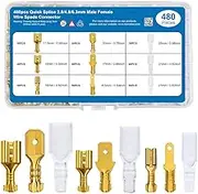 MMOBIEL 480 Pcs Spade Connectors Assortment Wire Crimp Terminal Block with Insulating Sleeves for Electrical Wiring - Car Audio Speaker Wiring - 2.8mm 4.8mm 6.3mm Male and Female - Gold