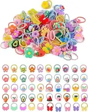 Elastic Baby Hair Bands, 100 PCS Cartoon Colorful Girls Hair Ties Cute Decoration Ponytail Holders Flower Multicolor Hair Bobbles Hair Accessories for Girls Kids Children
