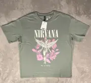 Nirvana T Shirt Womens Small Green H&M Divided 100% Cotton Retro Band In Utero