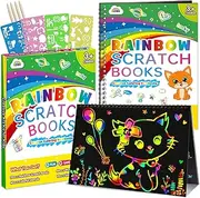 ZMLM Scratch Art Paper Notebooks - Rainbow Scratch Off Art Set for Kids Activity Color Book Pad Black Magic Art Craft Supplies Kits for Girls Boys Birthday Party Favor Game Christmas Toys Gift