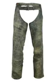 Motorcycle Leather Chaps Unisex Pant w/ Double Deep Pocket Thermal Lined Chaps