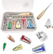 HONEYSEW Bias Tape Maker Kits All 5 Sizes 1/4 3/8 1/2 3/4 1 Binding foot Craft Clips Awl Quilter's Pin