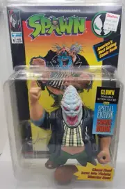 McFarlane Spawn Clown Action Figure W/ Comic Book 1994- free shipping