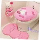 Cute Cartoon Pink 4 PCS Bathroom Set Toilet Cover WC Non Slip Bath Mat -