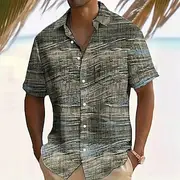 Men's Geometric Striped Shirt Summer Shirt Button Up Shirt Short Sleeve Fashion Casual Vacation Dailywear Holiday Summer Spring Turndown 3D Print Collared Shir