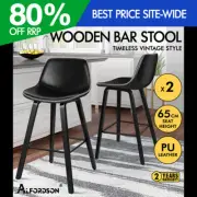 ALFORDSON 2x Wooden Bar Stools Noah Kitchen Dining Chair Vintage Retro All Black