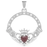Ruby Diamond Claddagh Pendant In 14k Solid Gold