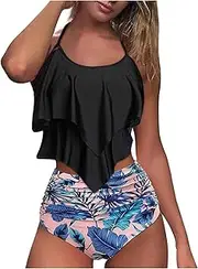 [Generic] Bathing Suits for Juniors Two Piece Gradient Bikini Set Breast Split Contrast Two Swimsuit Sexy High Piece Women's Swimwears Tankinis Set Short Sleeve Swimsuit Women Plus Size