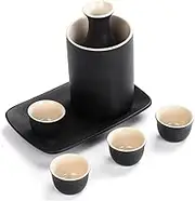 Japanese Sake Set, 1 Sake Bottle and 4 Sake Cups for Wine Sake(Black)