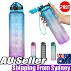 1L Water Bottle Motivational Drink Flask Time Markings BPA Free Sport Gym 6J