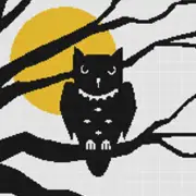 Handmade Spooky Owl in Tree with Moon Silhouette Cross-Stitch Pattern