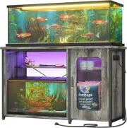55-75 Gallon Aquarium Stand with Power Outlets & LED Light, Reversible Fish Tank