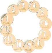 TOYANDONA 12pcs Milestones Monthly Newborn Photography Prop Hollowed Growth Cards Milestone Blocks Newborn Props Birth Cards Growth Cards Memorial Wood Khaki