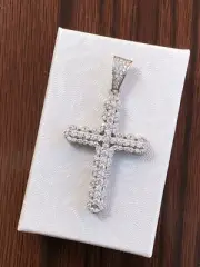 Mens 925 Sterling Silver Cz Cross Pendant 3D Cross 37mm(1.46") /48mm(1.89")