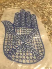 RARE VTG Hamsa Hand Iron On Transfer Appliqué SQUARE ROOTS Pattern F Blue