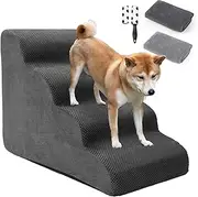 Dog Stairs 4 Steps, Pet Stairs for Small Pets to Raised Beds, 30D Sponge Puppy Stairs, Interchangeable Non-Slip Fabric Cover, Friendly to Kittens and Puppies, 72 x 40 x 53 cm