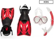 [MIRAGE] Crystal Junior Gold Series Mask Snorkel Fins Set, Small, Red