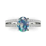 2.1ct Oval Cut Unique Blue Moissanite Promise Bridal Wedding Ring 14k White Gold