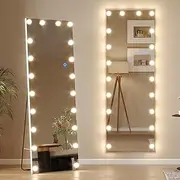 Vlsrka 61" x 20" Full Body Mirror with Lights, Hollywood led Mirror Full Length with 20 Light Bulbs, Free Standing, Light up Wall Mirror for Dressing, Dimming & 3 Color Lighting (White)