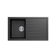 CARYSIL Vivaldi D100 Granite Kitchen Sink - 860 x 500mm Single Bowl with Drainer - Deep Black - Top/Under Mount